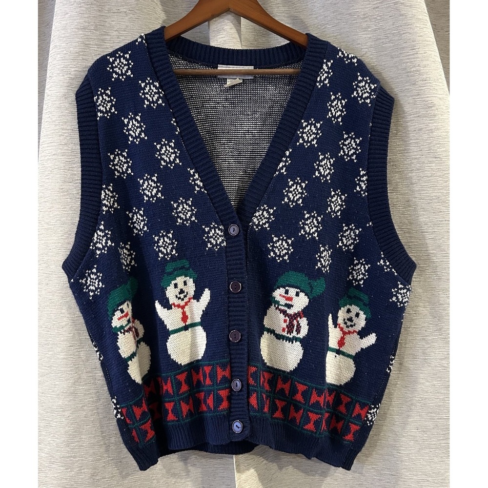 Vintage Snowman Vest‎ By Cabin Creek Christmas Holiday Size 1X USA